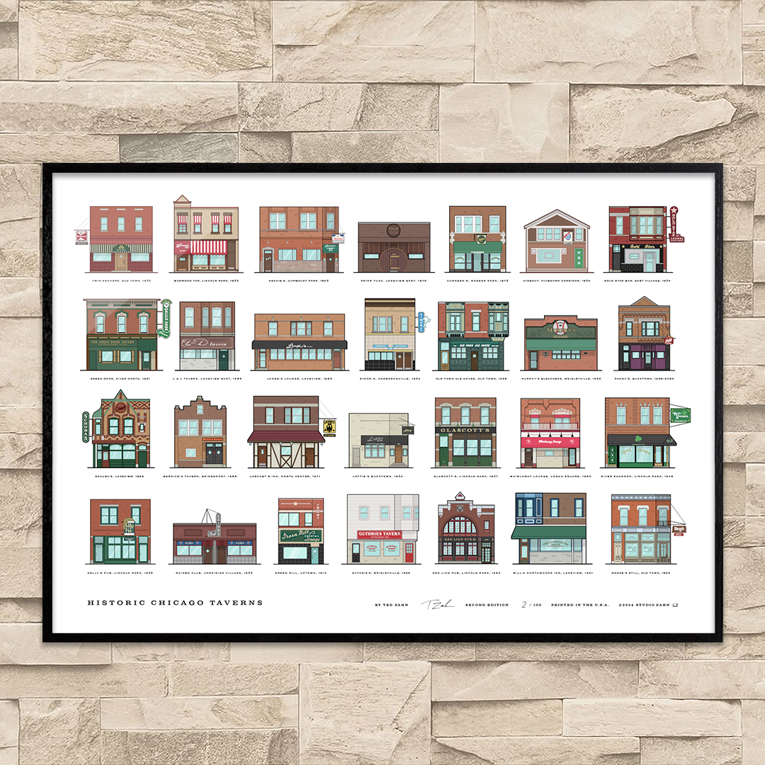 Historic Taverns of Chicago 19" x 27" Poster STUDIO ZAHN