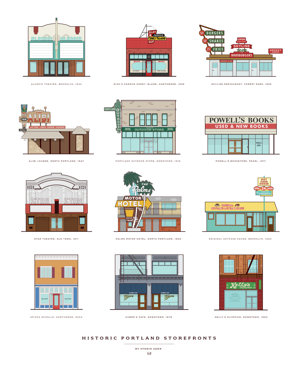Historic Storefronts of Portland Poster Studio Zahn