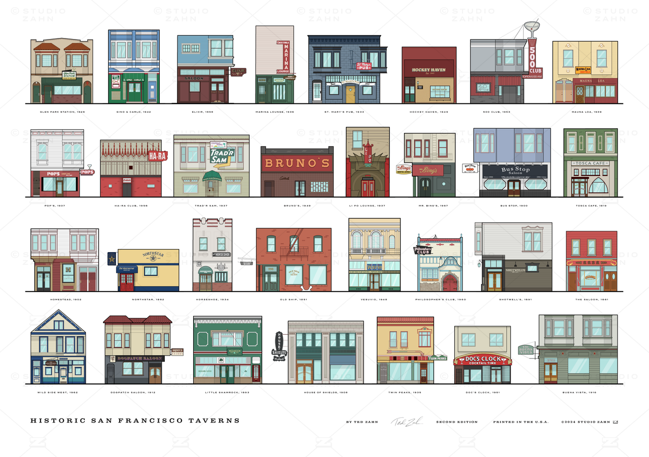 Historic San Francisco Taverns Poster — 2nd Edition