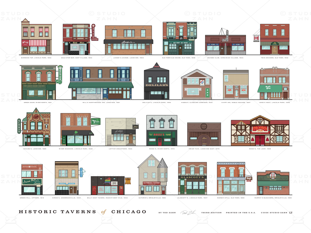 Historic Taverns of Chicago / 18" x 24" Poster