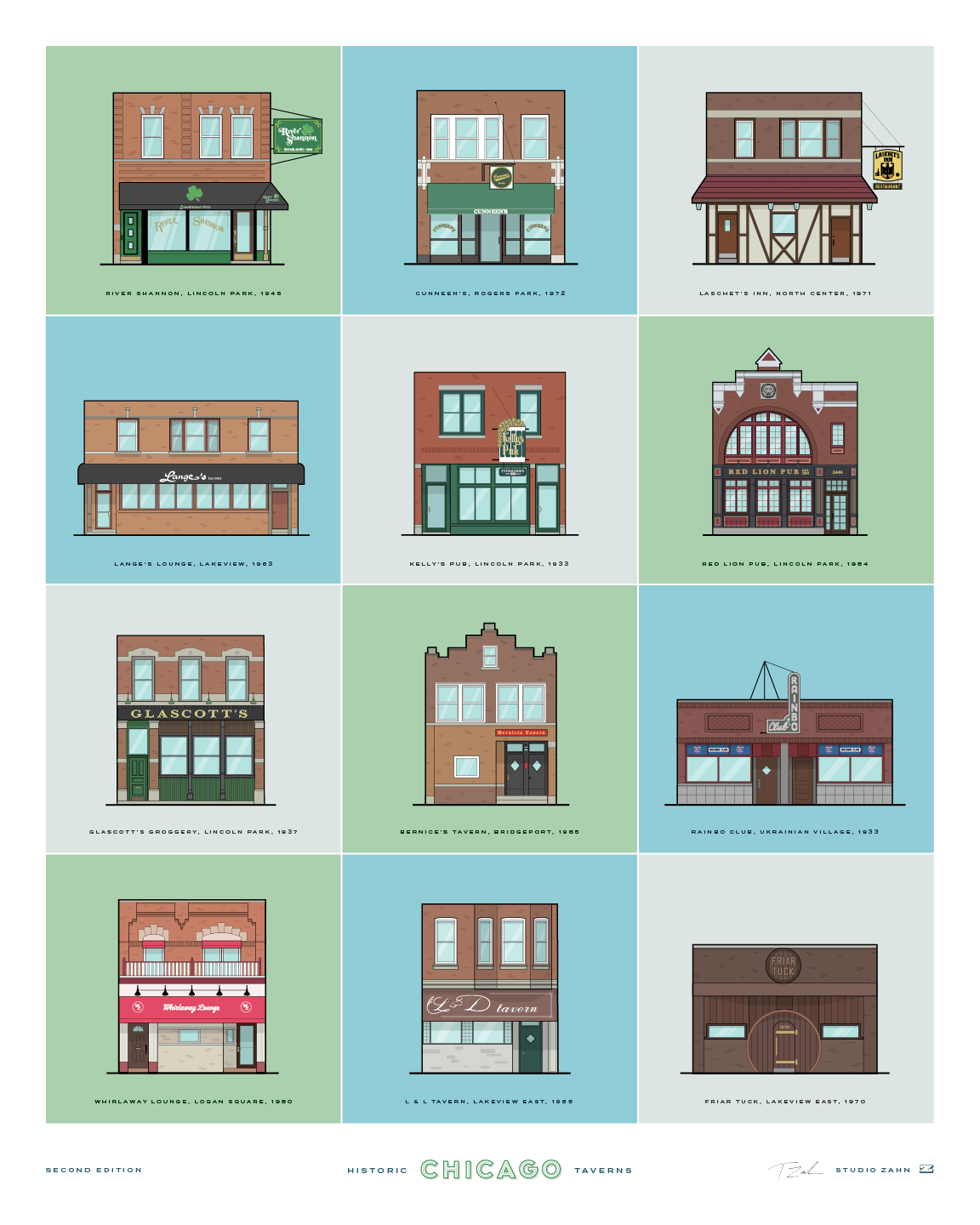 Historic Taverns of Chicago 16" x 20" Poster - Second Edition