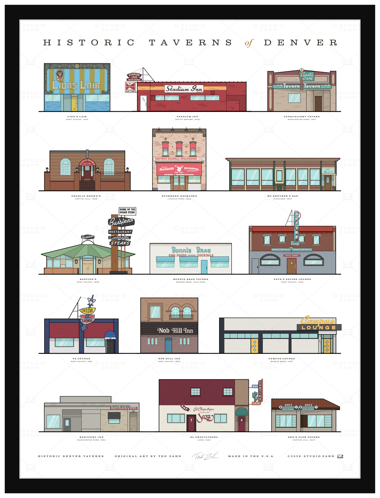 Historic Taverns of Denver / 18" x 24" Poster