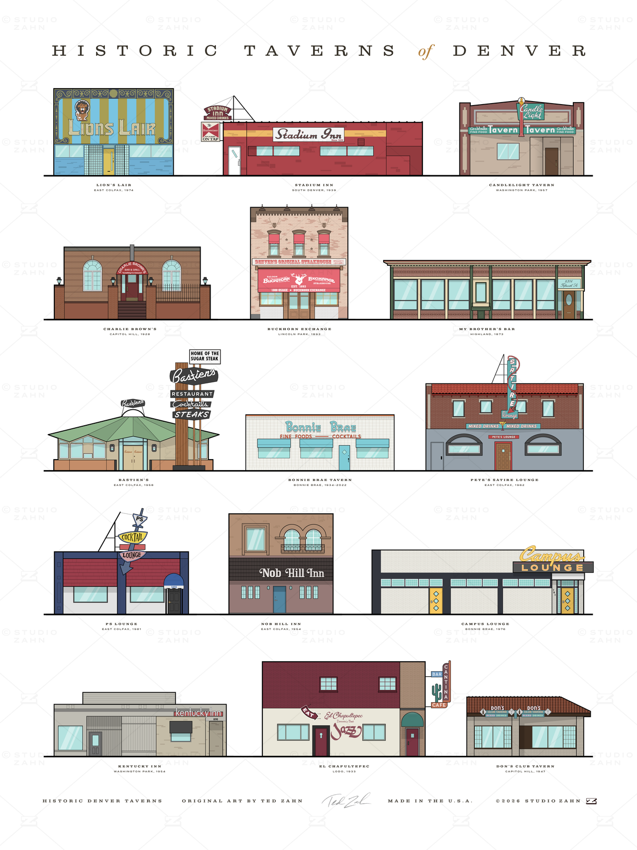 Historic Taverns of Denver / 18" x 24" Poster