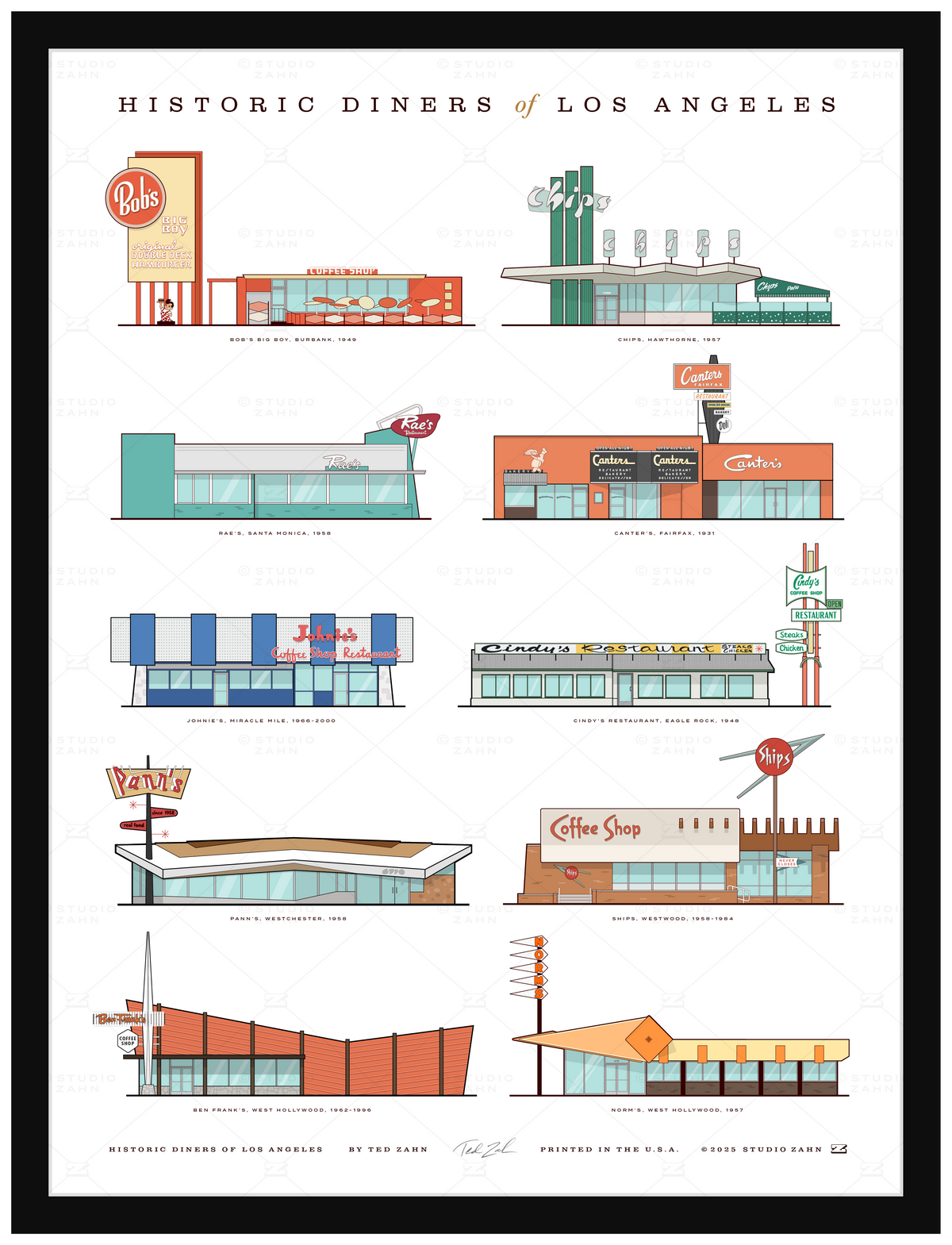 Historic Diners of Los Angeles / 18" x 24" Poster