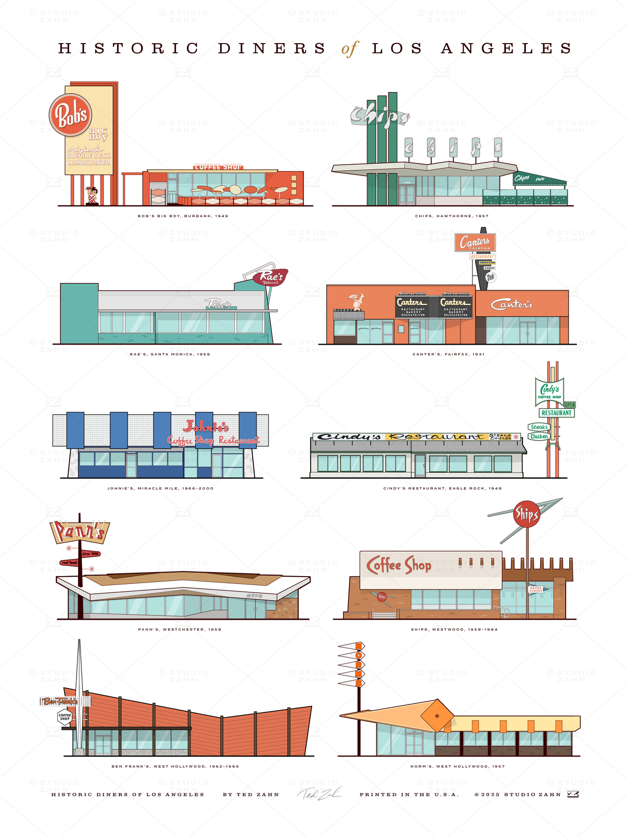 Historic Diners of Los Angeles Poster / 18" x 24"