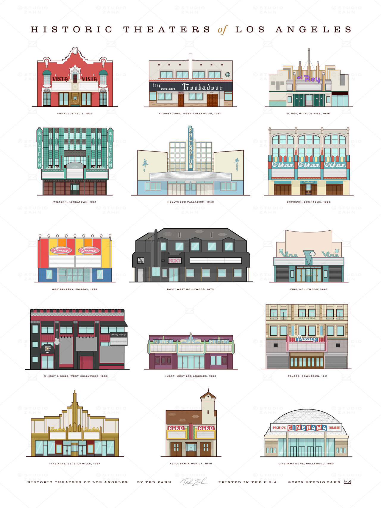 Historic Theaters of Los Angeles Poster / 18" x 24"