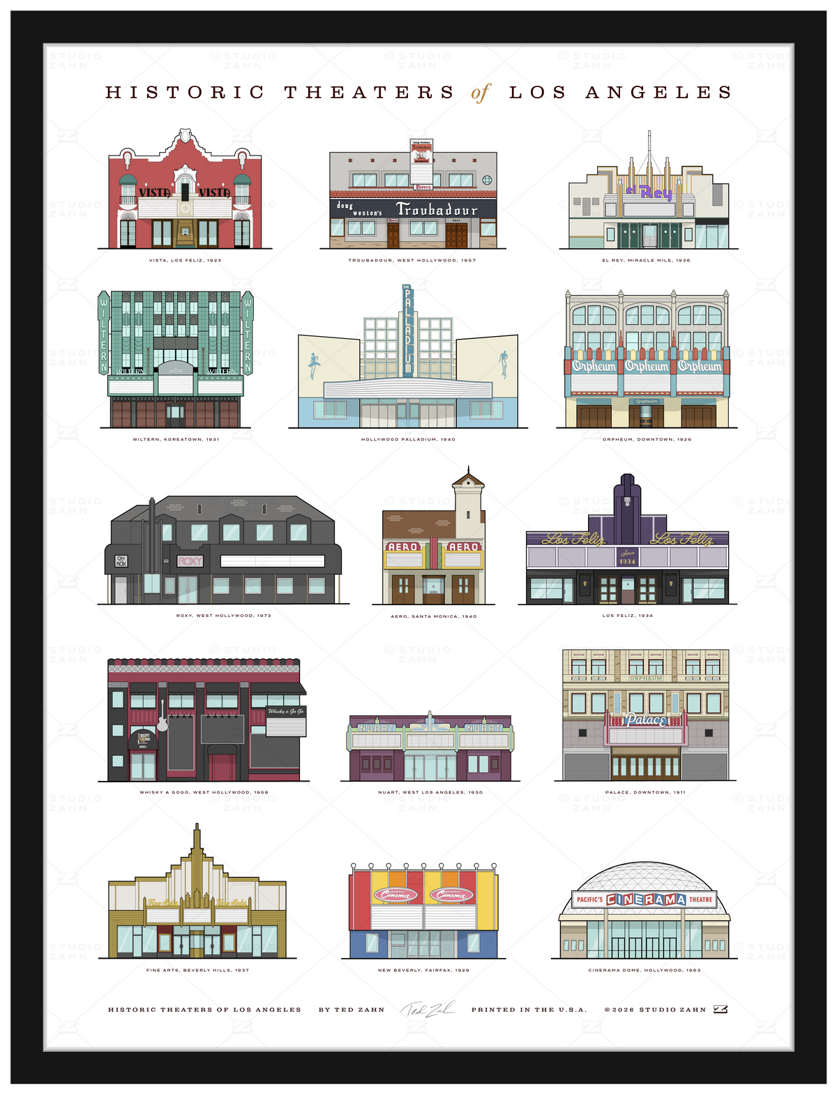 Historic Theaters of Los Angeles / 18" x 24" Poster