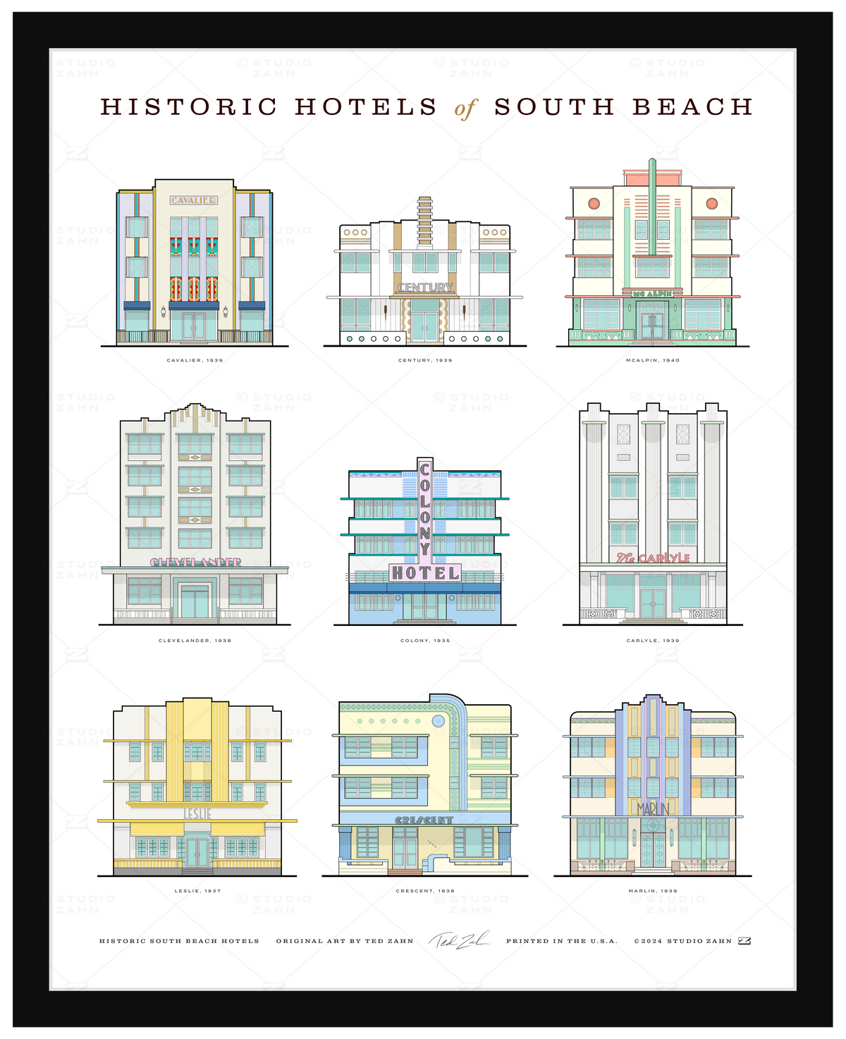 Historic Hotels of South Beach / 16" x 20" Poster