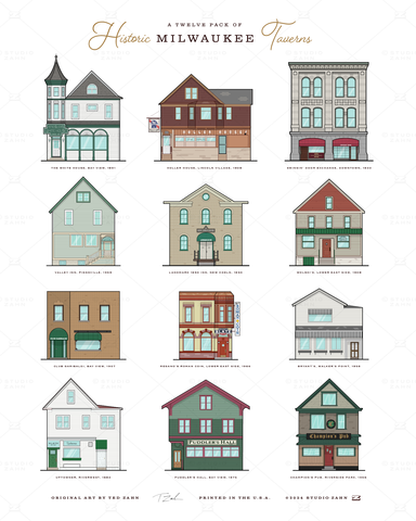 A 12-Pack of Historic Milwaukee Taverns — 16" x 20" Poster