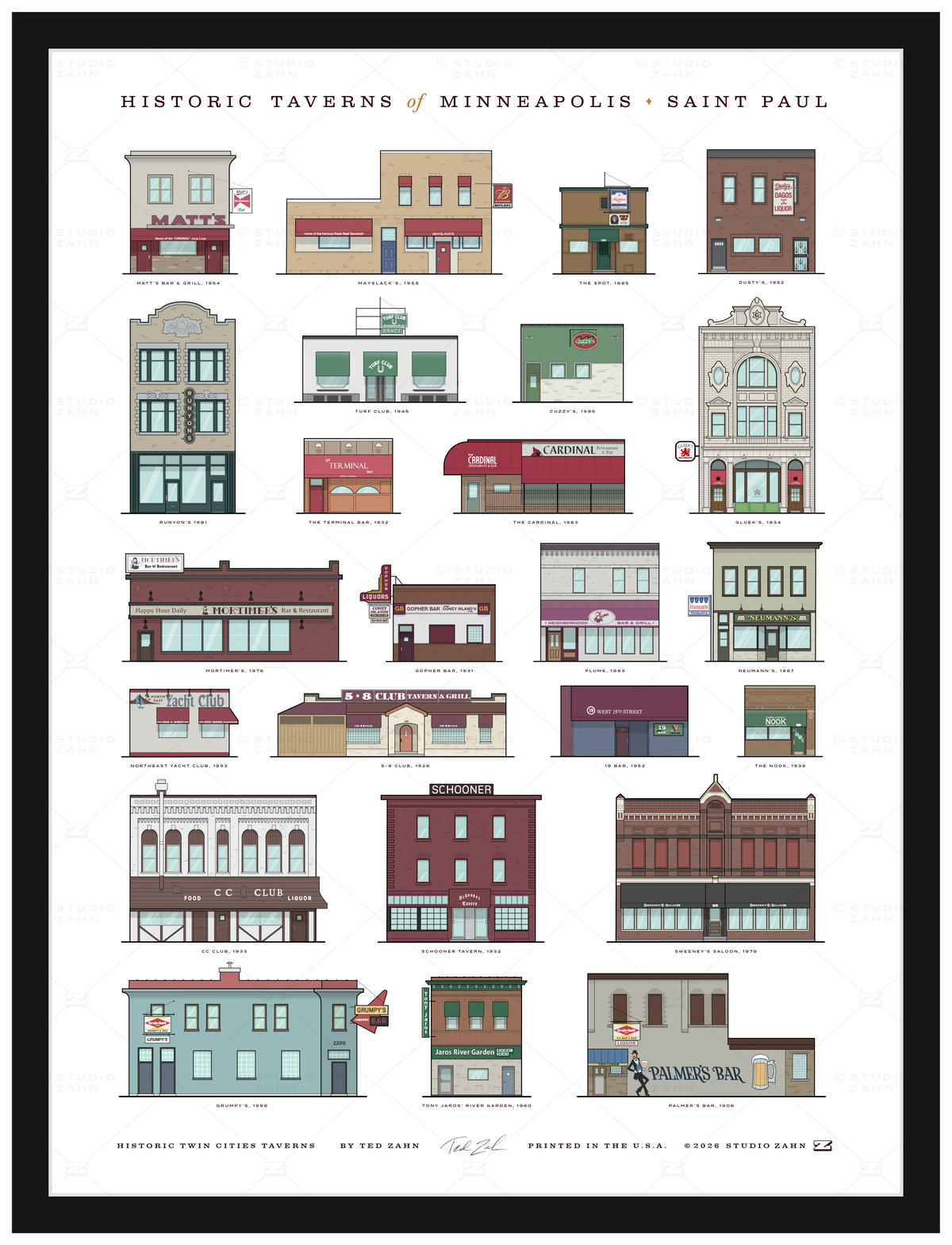 Historic Taverns of Minneapolis Saint Paul / 18" x 24" Poster