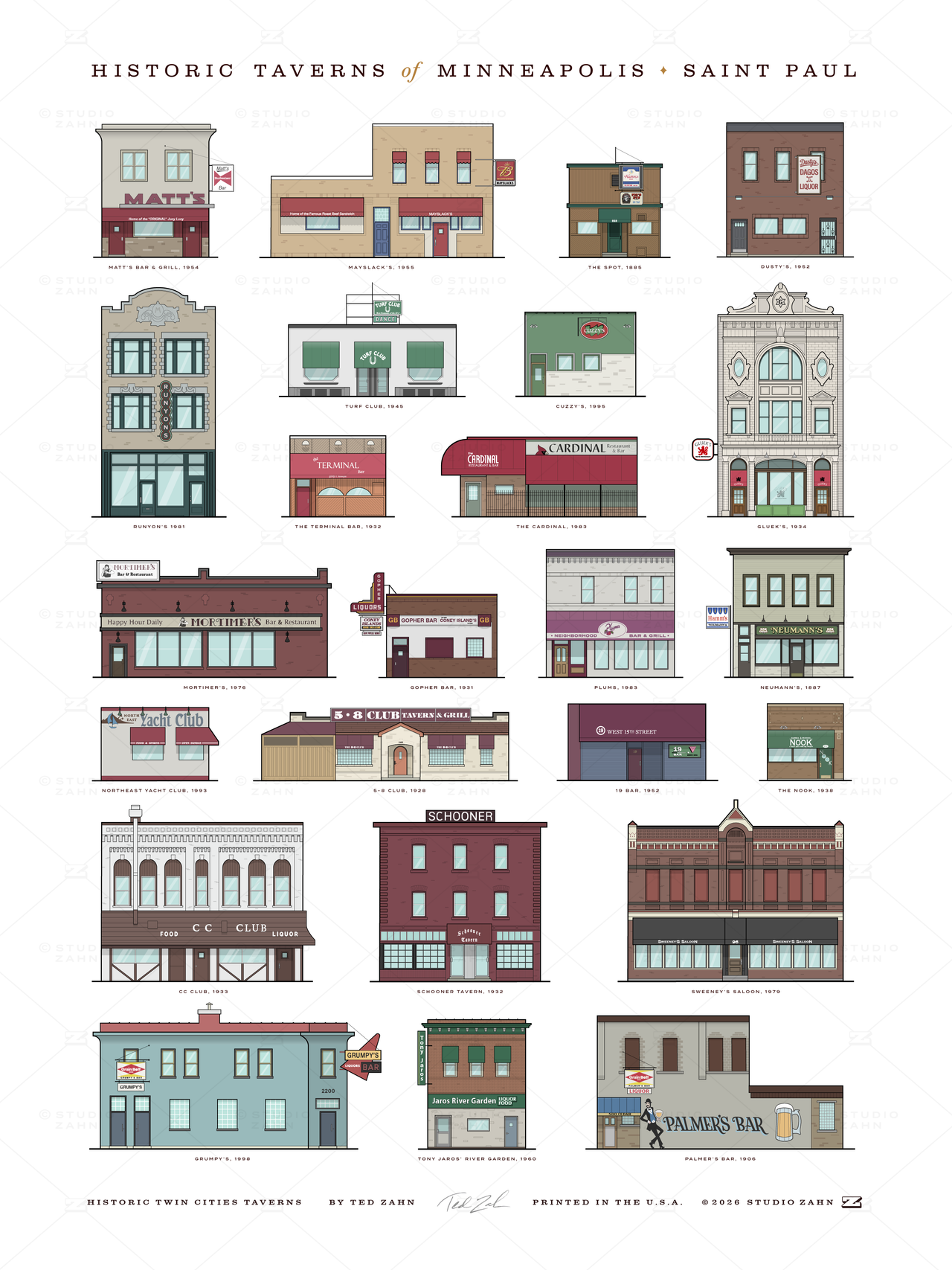 Historic Taverns of Minneapolis Saint Paul / 18" x 24" Poster