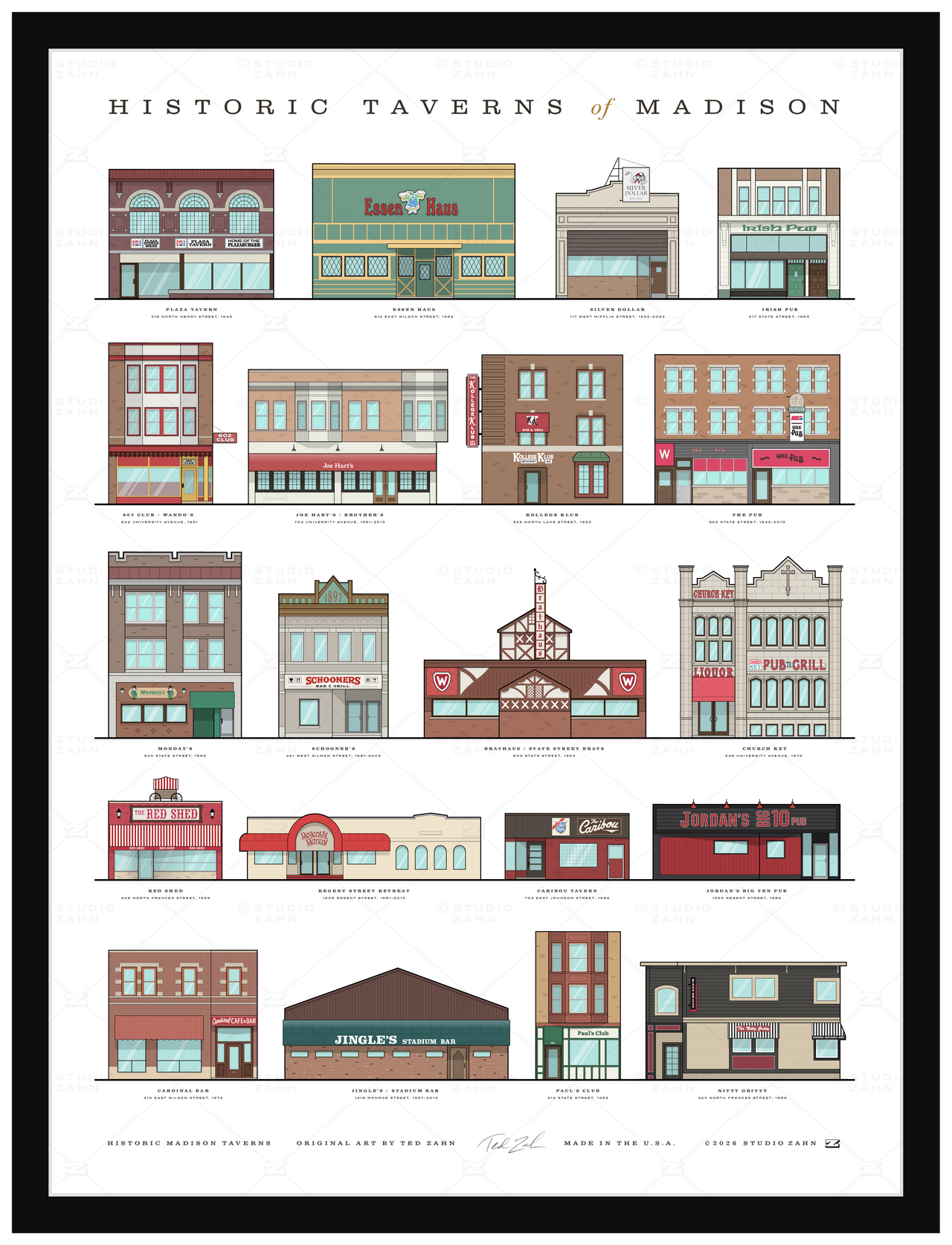 Historic Taverns of Madison / 18" x 24" Poster