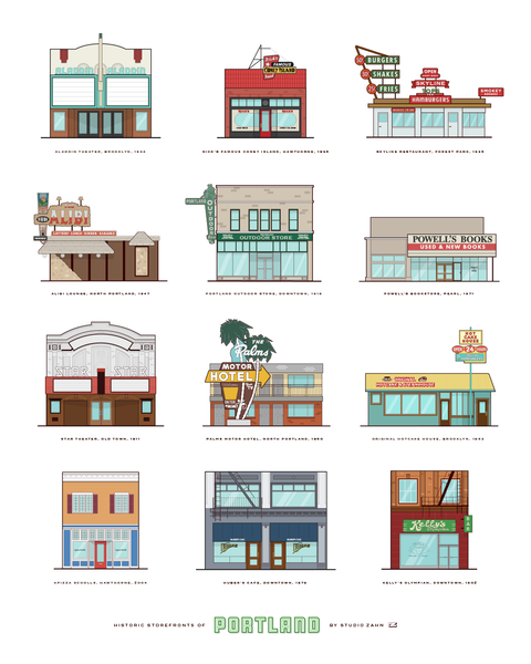 Historic Storefronts of Portland Poster