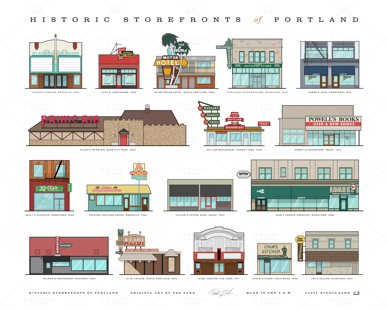 Historic Storefronts of Portland Poster / 16" x 20"