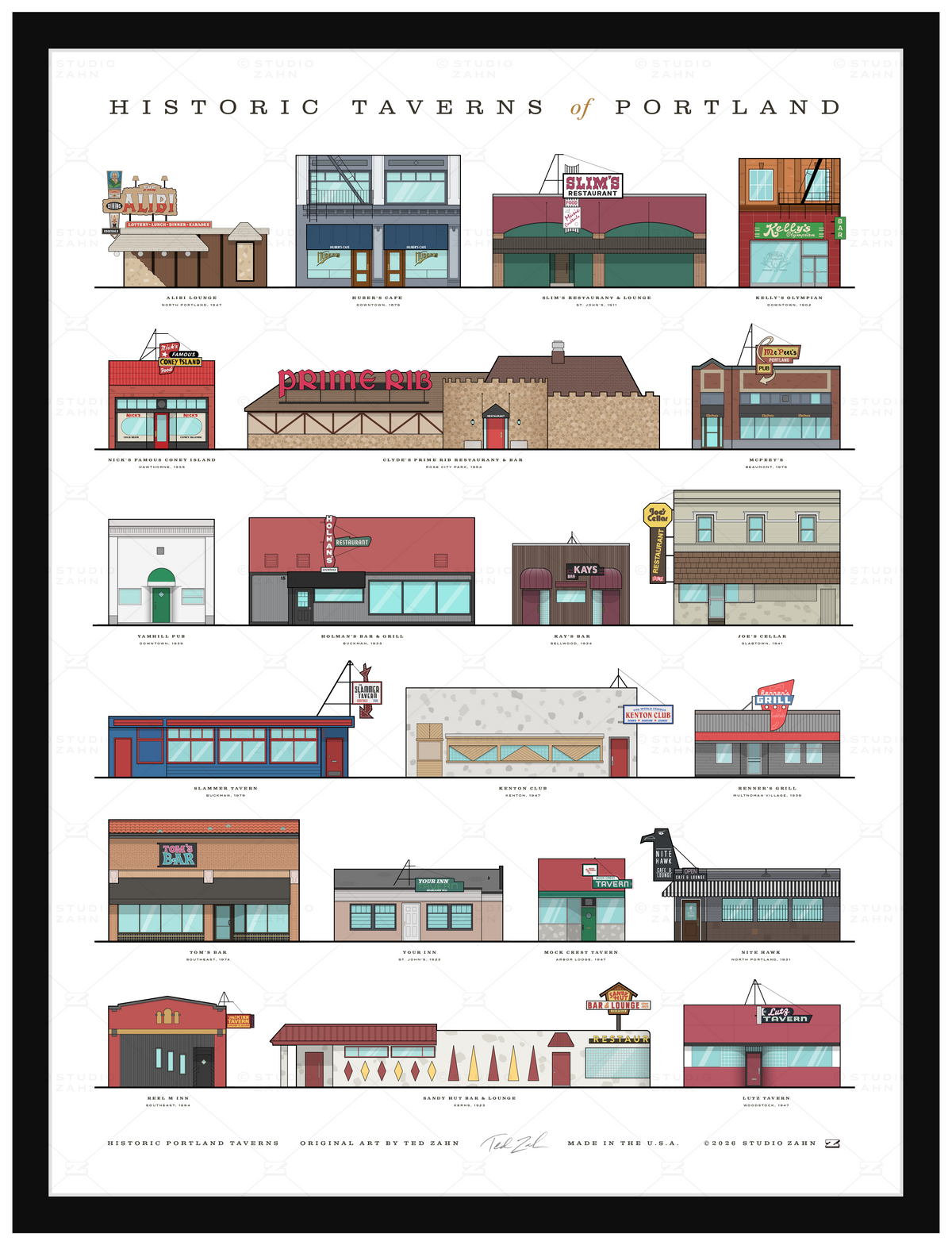 Historic Taverns of Portland / 18" x 24" Poster