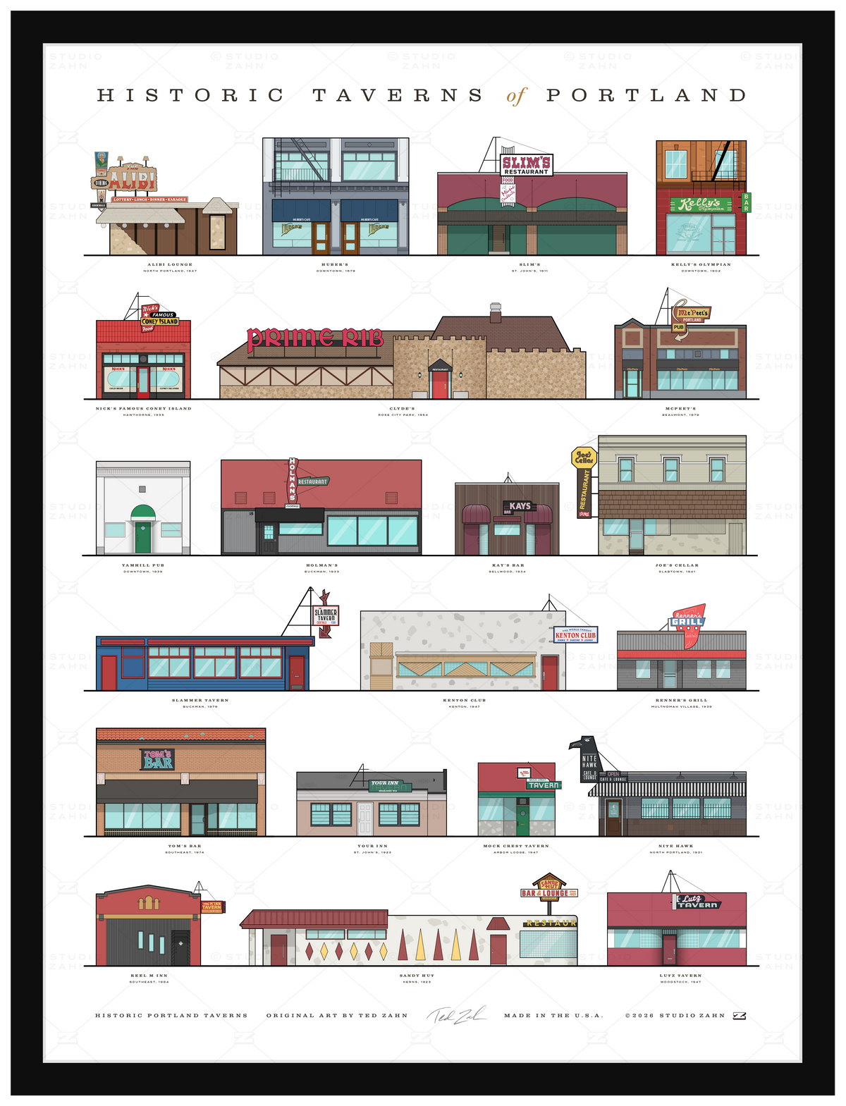 Historic Taverns of Portland / 18" x 24" Poster