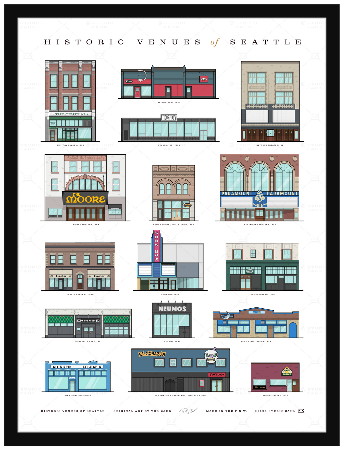 Historic Venues of Seattle / 18" x 24" Poster