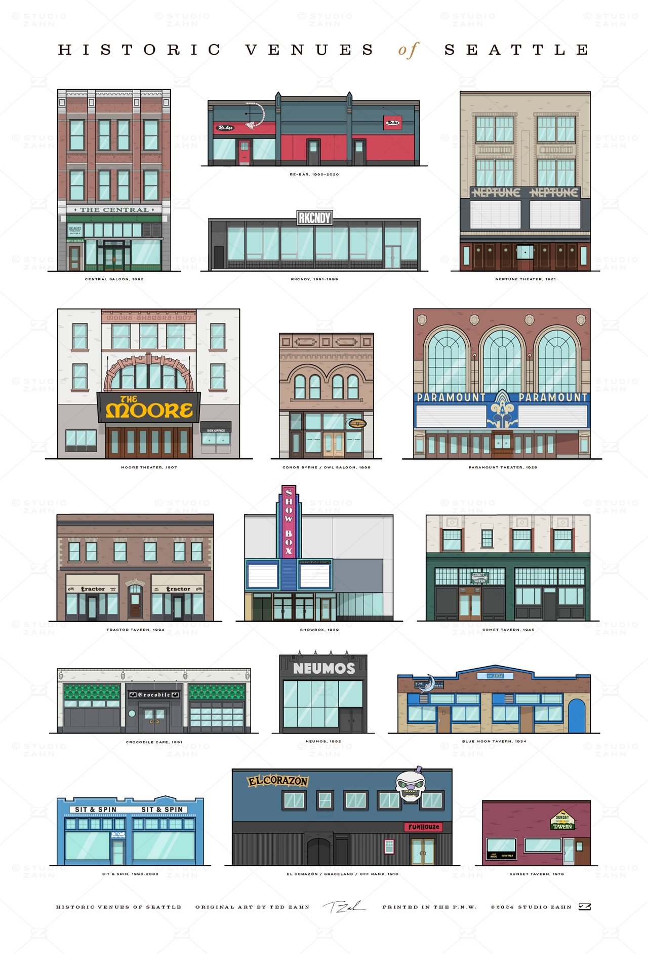 Historic Venues of Seattle / 17" x 25" Poster