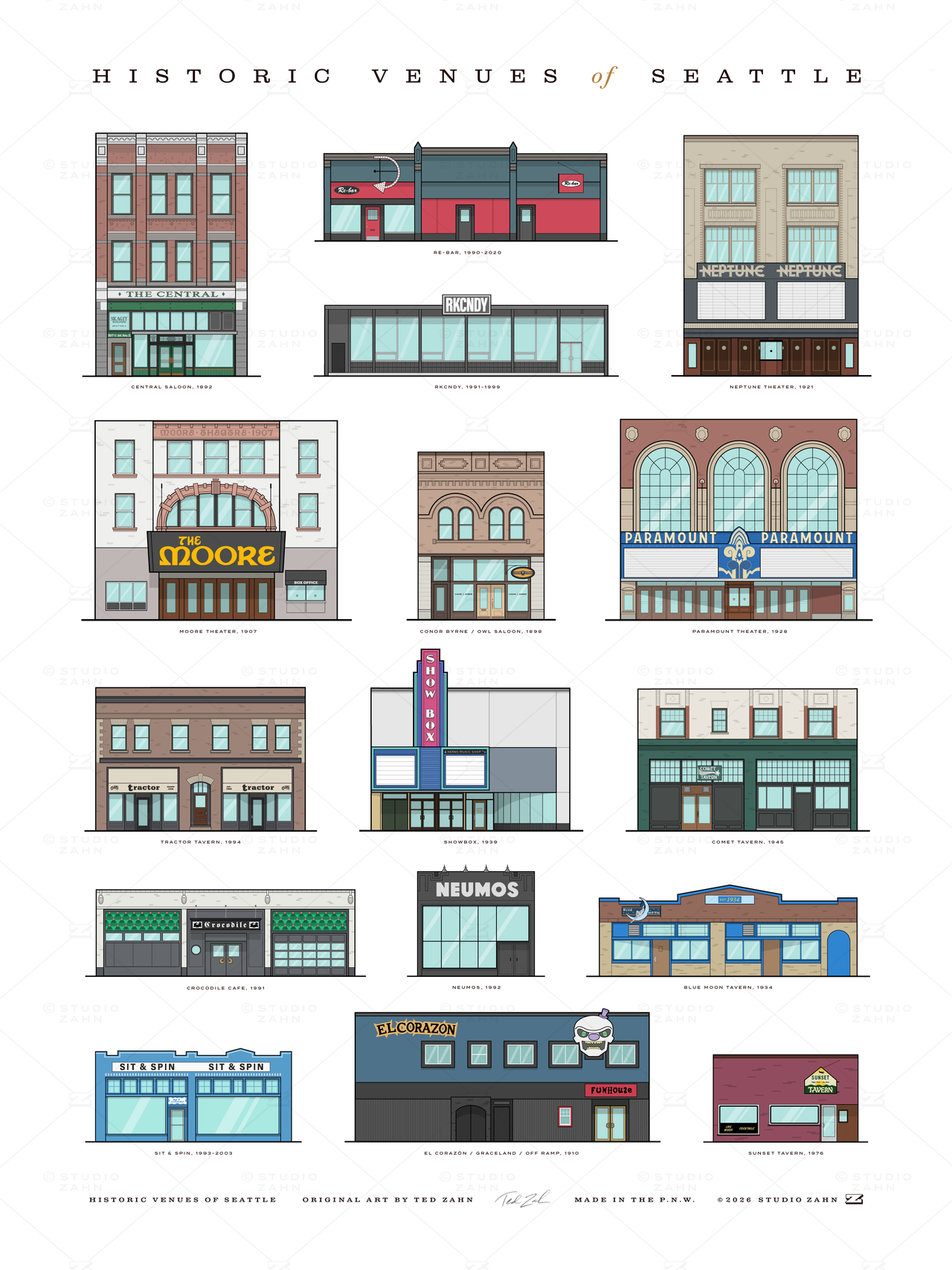 Historic Venues of Seattle / 18" x 24" Poster
