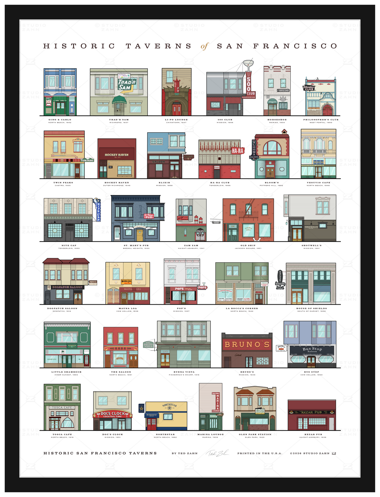 Historic Taverns of San Francisco / 18" x 24" Poster